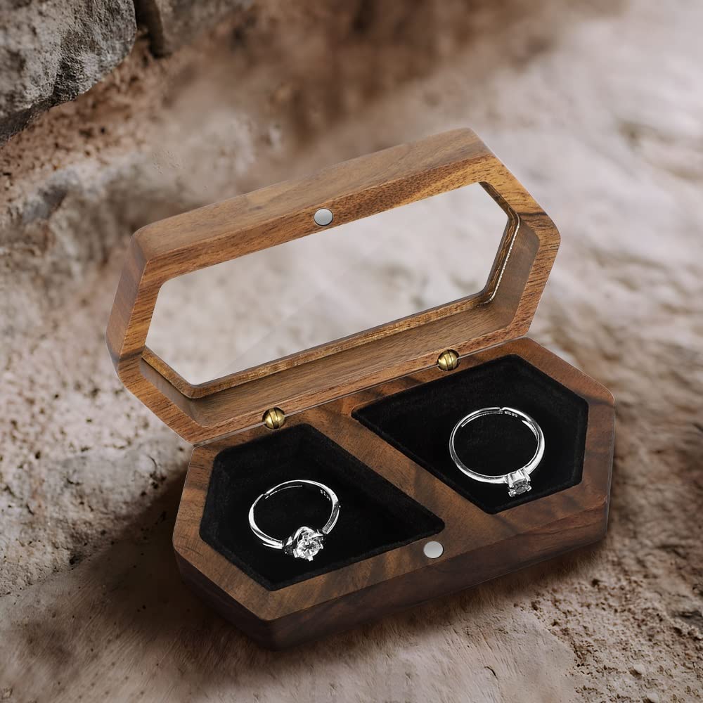 Wood Ring Box for Wedding Ceremony with Clear Top Engagement Ring Boxes Two Rings Case Ring Bearer Case Wooden Ring Holder — view 7