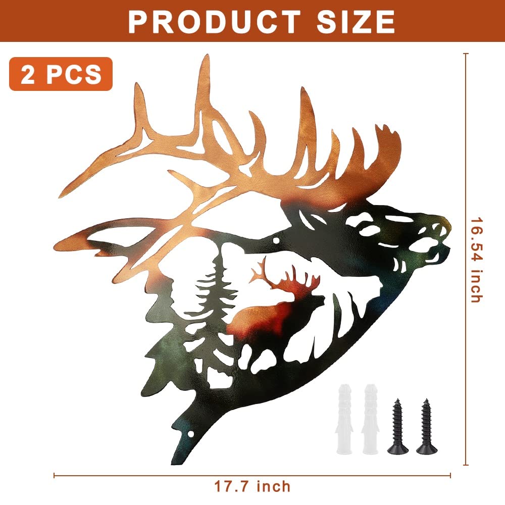 Set of 2 Wall Art Decor Deer Metal Wall Decor Rustic Cabin Hunting Decor Metal Wall Art Sculpture Décor for Home Bedroom — view 2