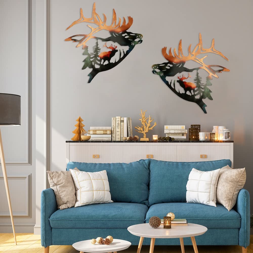 Set of 2 Wall Art Decor Deer Metal Wall Decor Rustic Cabin Hunting Decor Metal Wall Art Sculpture Décor for Home Bedroom — view 4