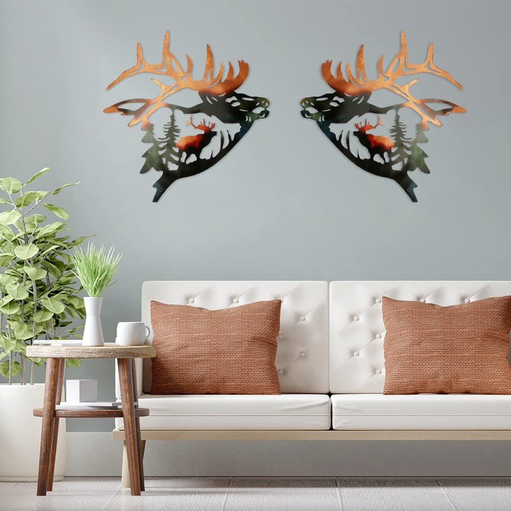 Set of 2 Wall Art Decor Deer Metal Wall Decor Rustic Cabin Hunting Decor Metal Wall Art Sculpture Décor for Home Bedroom — view 7